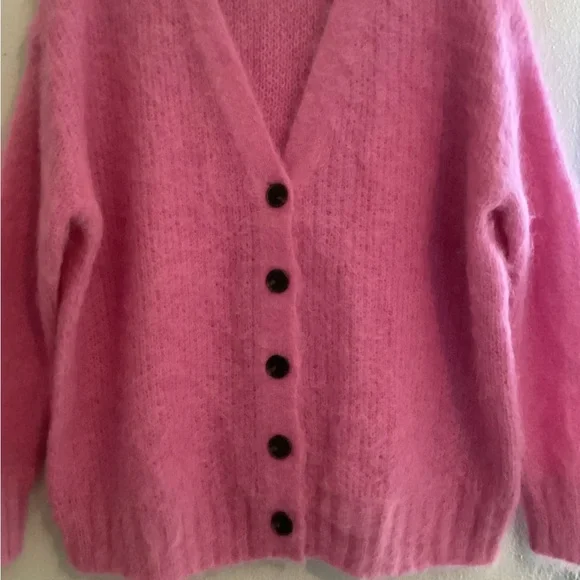 Rebecca Taylor Oversized Pink Brushed Finish Mohair Alpaca Cardigan Size M/L - Picture 4 of 8